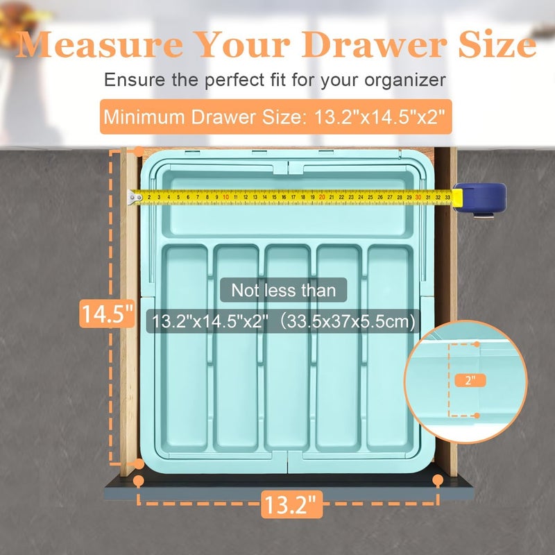 Spaclear Silverware Organizer Expandable Kitchen Utensil Drawer Organizer Large BPA Free Adjustable Cutlery Silverware Tray for Spoons Forks Knives Storage Divider for Kitchen Flatware 6-9 Slots Turquoise - Image 5